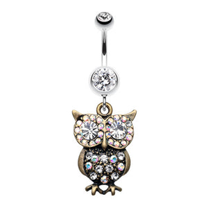 Bronze Owl Sparkle Belly Button Ring-WildKlass Jewelry
