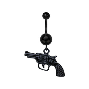 Blackline Pistol Gun Sparkle Belly Button Ring-WildKlass Jewelry