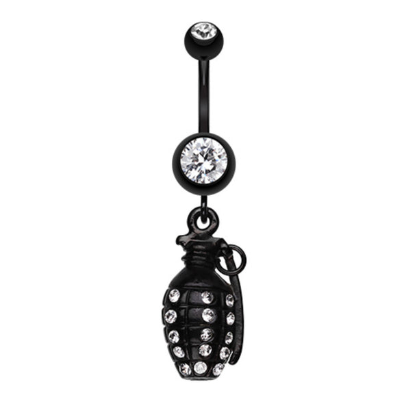 Blackline Hand Grenade Sparkle Belly Button Ring-WildKlass Jewelry