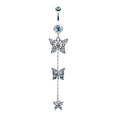 Triple Butterfly Sparkle Belly Button Ring-WildKlass Jewelry