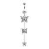 Triple Butterfly Sparkle Belly Button Ring-WildKlass Jewelry