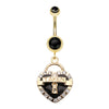 Golden Heart Lock Sparkle Belly Button Ring-WildKlass Jewelry