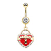Golden Heart Lock Sparkle Belly Button Ring-WildKlass Jewelry