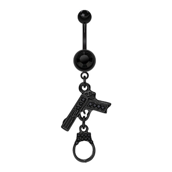 Blackline Handgun & Cuff Sparkle Belly Button Ring-WildKlass Jewelry