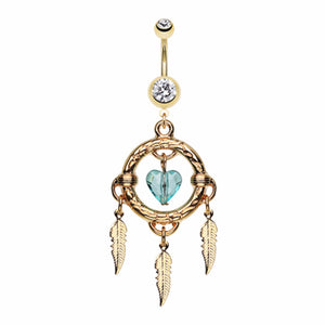 Golden Heart Hoop Dream Catcher Belly Button Ring-WildKlass Jewelry