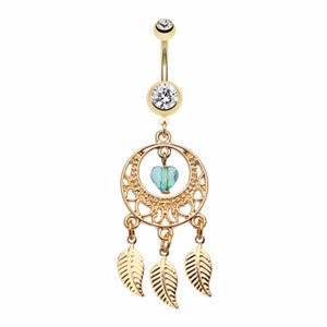 Golden Heart Dream Catcher Belly Button Ring-WildKlass Jewelry