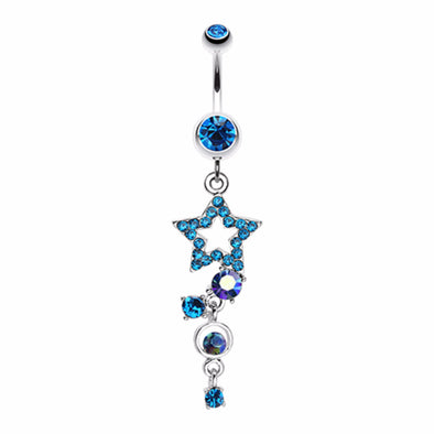 Star Sparkle Gem Curve Dangle Belly Button Ring-WildKlass Jewelry