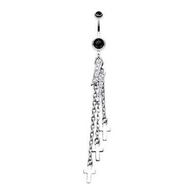 Shimmering Lightning Bolt Chain Cross Belly Button Ring-WildKlass Jewelry