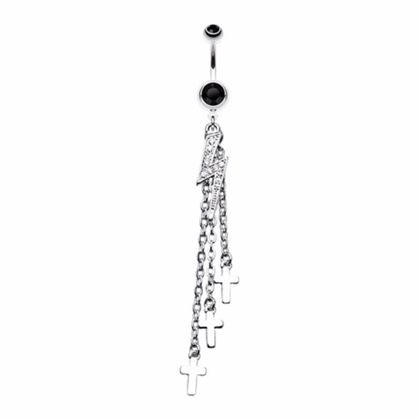 Shimmering Lightning Bolt Chain Cross Belly Button Ring-WildKlass Jewelry