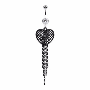 Blackline Heart Chain Tassel Belly Button Ring-WildKlass Jewelry