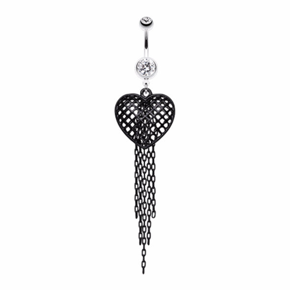 Blackline Heart Chain Tassel Belly Button Ring-WildKlass Jewelry
