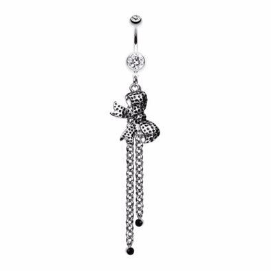 Bow-Tie Gem Drop Belly Button Ring-WildKlass Jewelry