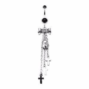 Bow-Tie Skull Cross Belly Button Ring-WildKlass Jewelry