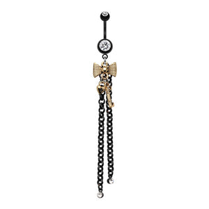 Blackline Gold Bow-Tie Lock & Key Belly Button Ring-WildKlass Jewelry