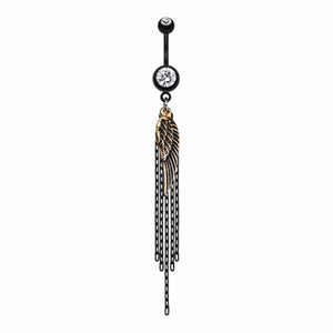 Blackline Fallen Angel Wing Chain Tassel Belly Button Ring-WildKlass Jewelry