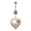 Golden Puffed Pearl Bow-Tie Heart Belly Button Ring-WildKlass Jewelry