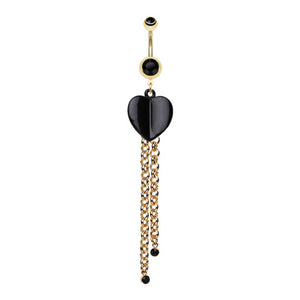 Black Semi-Fold Heart Gold Chain Belly Button Ring-WildKlass Jewelry