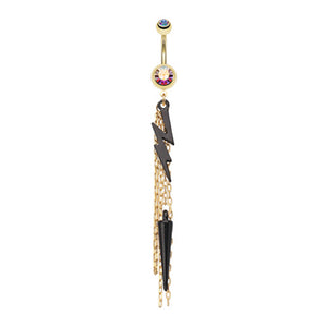Lightning Bolt Gold Chain Tassel Belly Button Ring-WildKlass Jewelry