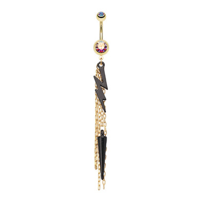 Lightning Bolt Gold Chain Tassel Belly Button Ring-WildKlass Jewelry