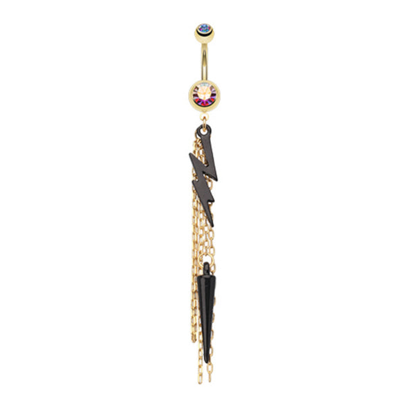 Lightning Bolt Gold Chain Tassel Belly Button Ring-WildKlass Jewelry