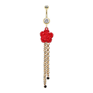Beautiful Full Bloom Rose Gem Drop Belly Button Ring-WildKlass Jewelry