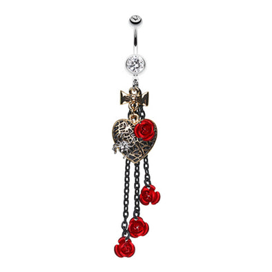 Gothic Chic Golden Heart Metal Rose Belly Button Ring-WildKlass Jewelry