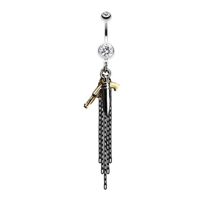 Pistol Gun & Bullet Chain Drop Belly Button Ring-WildKlass Jewelry