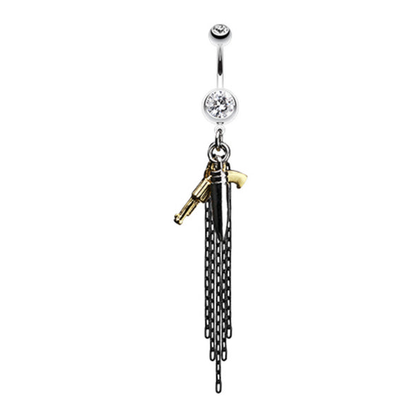 Pistol Gun & Bullet Chain Drop Belly Button Ring-WildKlass Jewelry