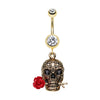 Golden Skull Rose Belly Button Ring-WildKlass Jewelry