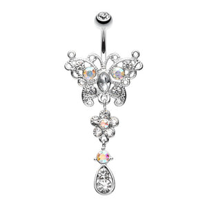 Glistening Butterfly Flower Belly Button Ring-WildKlass Jewelry