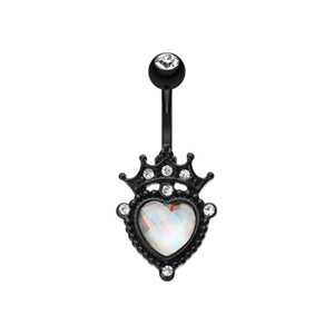 Blackline Crowned Opalite Heart Belly Button Ring-WildKlass Jewelry