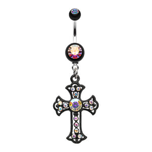 Blackline Opulent Cross Belly Button Ring-WildKlass Jewelry
