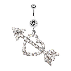 Jeweled Heart Arrow Belly Button Ring-WildKlass Jewelry