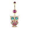 Golden Owl Sparkle Belly Button Ring-WildKlass Jewelry