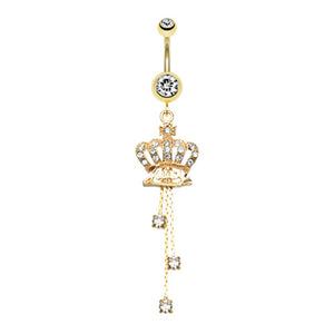 Golden Juicy Crown Sparkle Belly Button Ring-WildKlass Jewelry