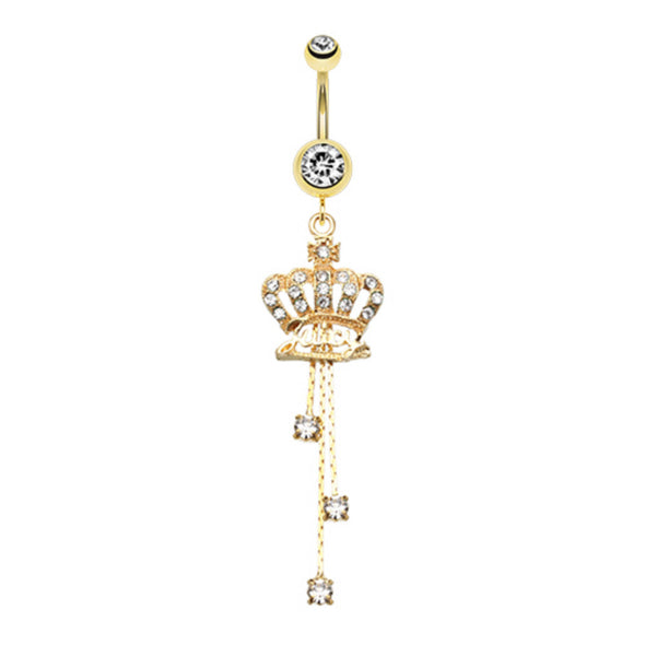 Golden Juicy Crown Sparkle Belly Button Ring-WildKlass Jewelry