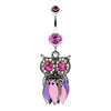 Vibrant Owl Feather Sparkle Belly Button Ring-WildKlass Jewelry