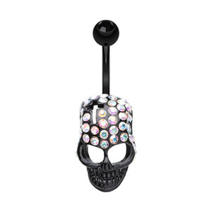Blackline Cross Gem Paved Hardcore Skull Belly Button Ring-WildKlass Jewelry