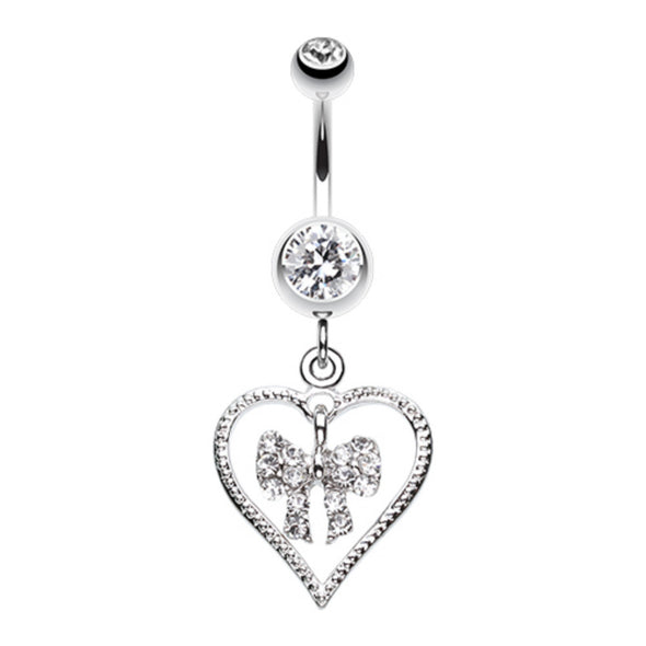 Glam Bow-Tie in Heart Belly Button Ring-WildKlass Jewelry