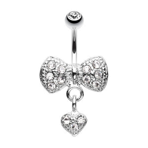 Dangle Heart Bow-Tie Belly Button Ring-WildKlass Jewelry