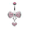 Dangle Heart Bow-Tie Belly Button Ring-WildKlass Jewelry