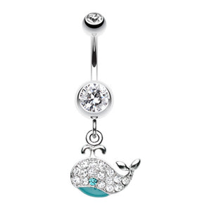 Adorable Whale Multi-Gem Belly Button Ring-WildKlass Jewelry