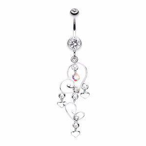 Hearts Curtail Crystalline Belly Button Ring-WildKlass Jewelry