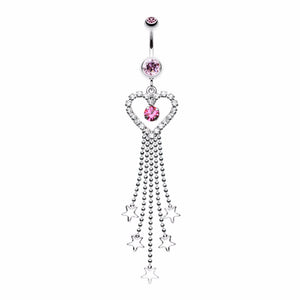 Heart Crystalline Star Falls Belly Button Ring-WildKlass Jewelry