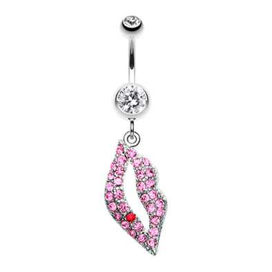 Sexy Lips Multi-Gem Dangle Belly Button Ring-WildKlass Jewelry