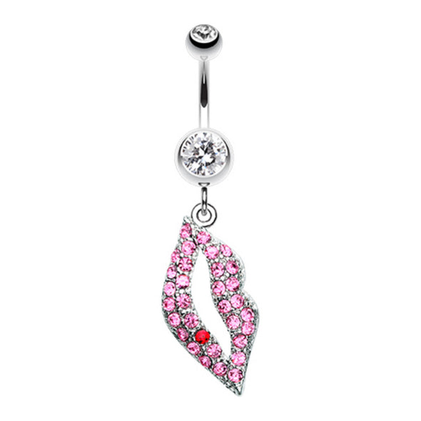 Sexy Lips Multi-Gem Dangle Belly Button Ring-WildKlass Jewelry