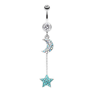 Celeste Moon and Star Belly Button Ring-WildKlass Jewelry
