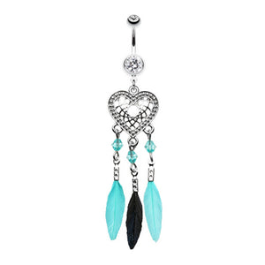 Heart Dreamcatcher Feathered Belly Button Ring-WildKlass Jewelry