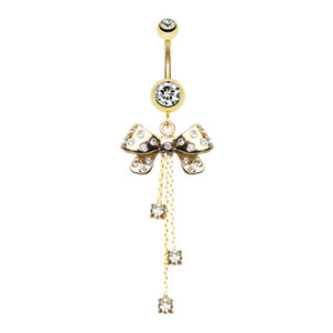 Glistening Bow-Tie Multi-Gem Belly Button Ring-WildKlass Jewelry