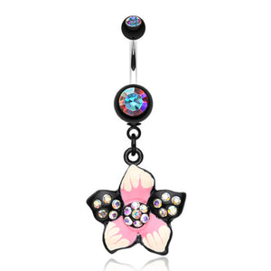Hawaiian Luau Flower Multi-Gem Belly Button Ring-WildKlass Jewelry
